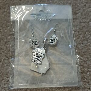 Silver Skull Pendant and Earring Set